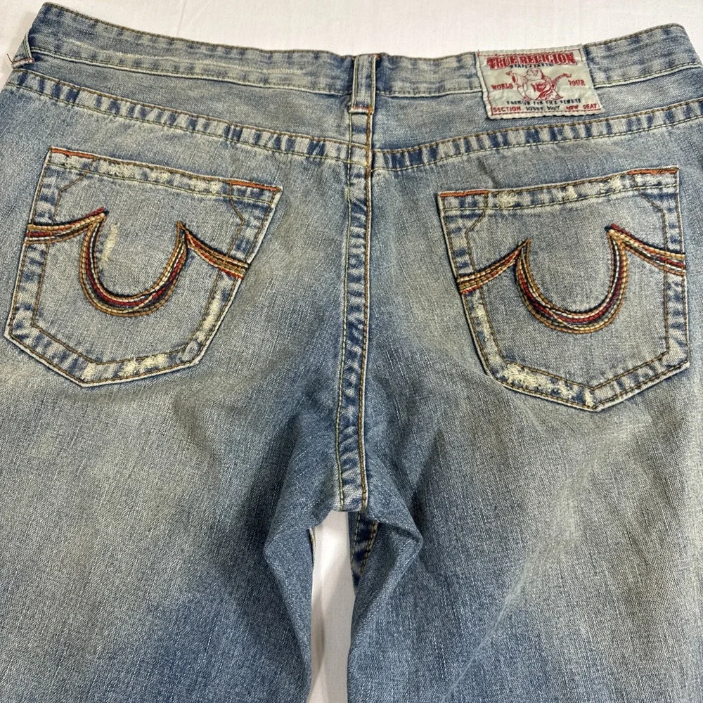 JEANS FLARE‎ True Religion MENS 40X34 BOBBY BIG T  Y2K Grunge Big Stitch